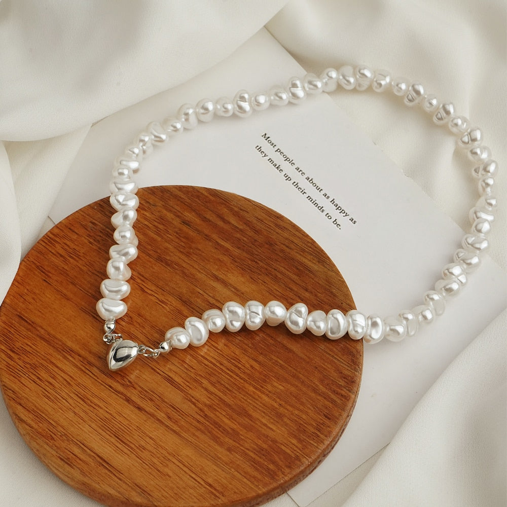 IFMIA Korean Fashion Pearl Chain Heart Choker Necklace