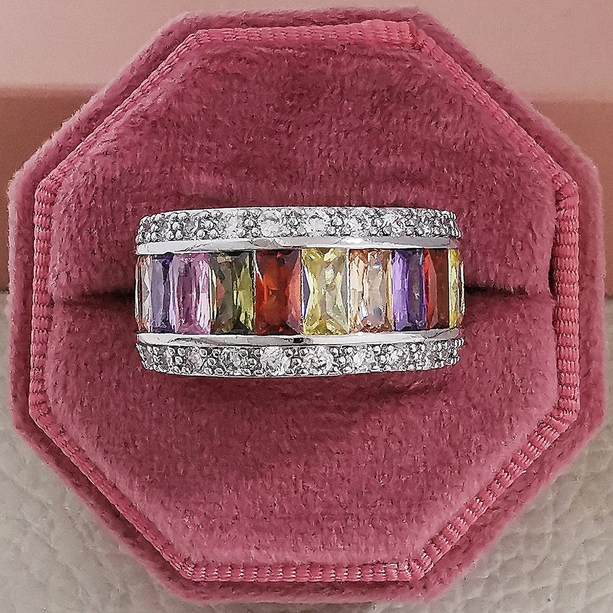 Luxury Rose Gold Silver Color Big Wheel Band Eternity Ring