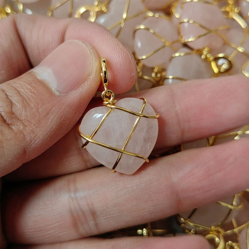 Heart Opal Powder Diamond Castle Necklace