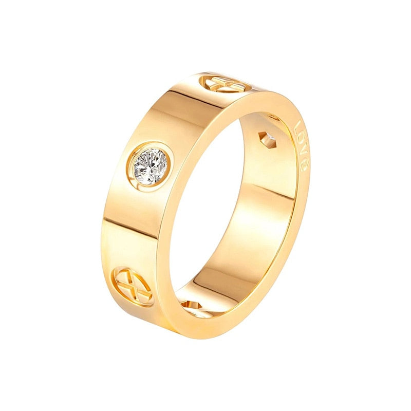 Trendy CZ Crystal Stainless Steel Rose Gold Color Love Ring