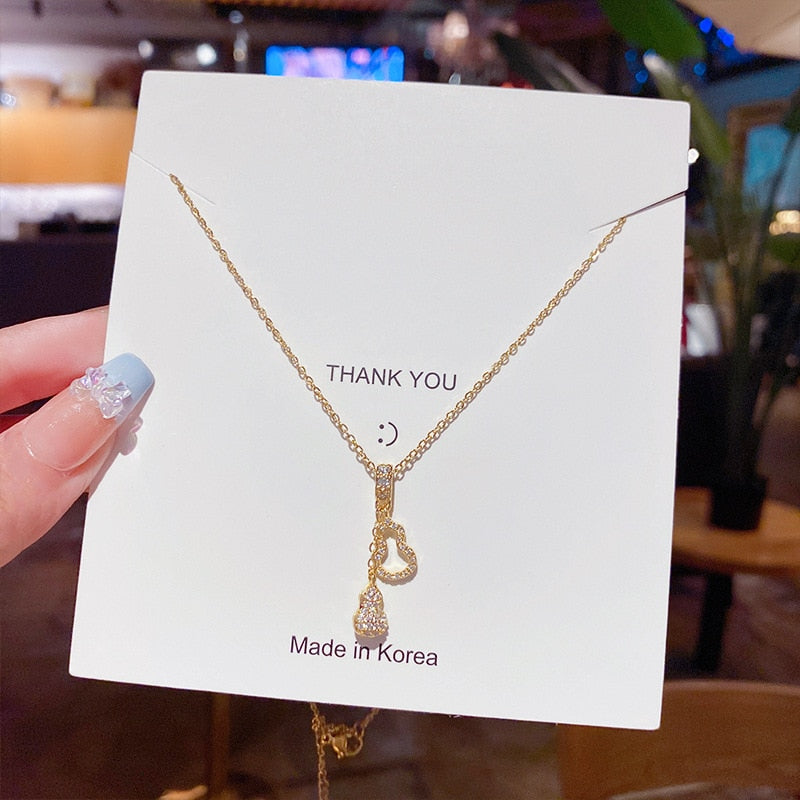 Heart Zircon Crystal Stainless Steel Necklace