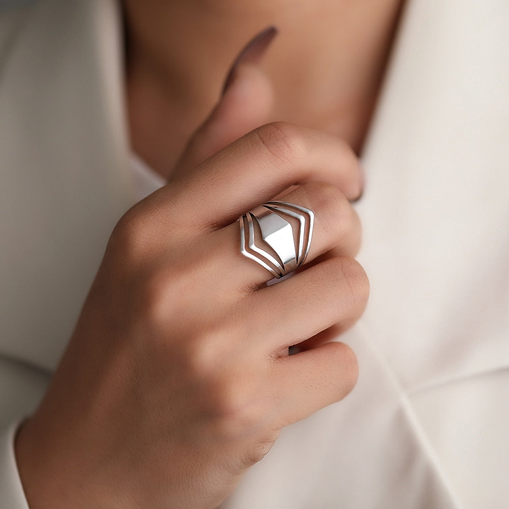 Stainless Steel Ring Geometric Rhombus Antique Ring