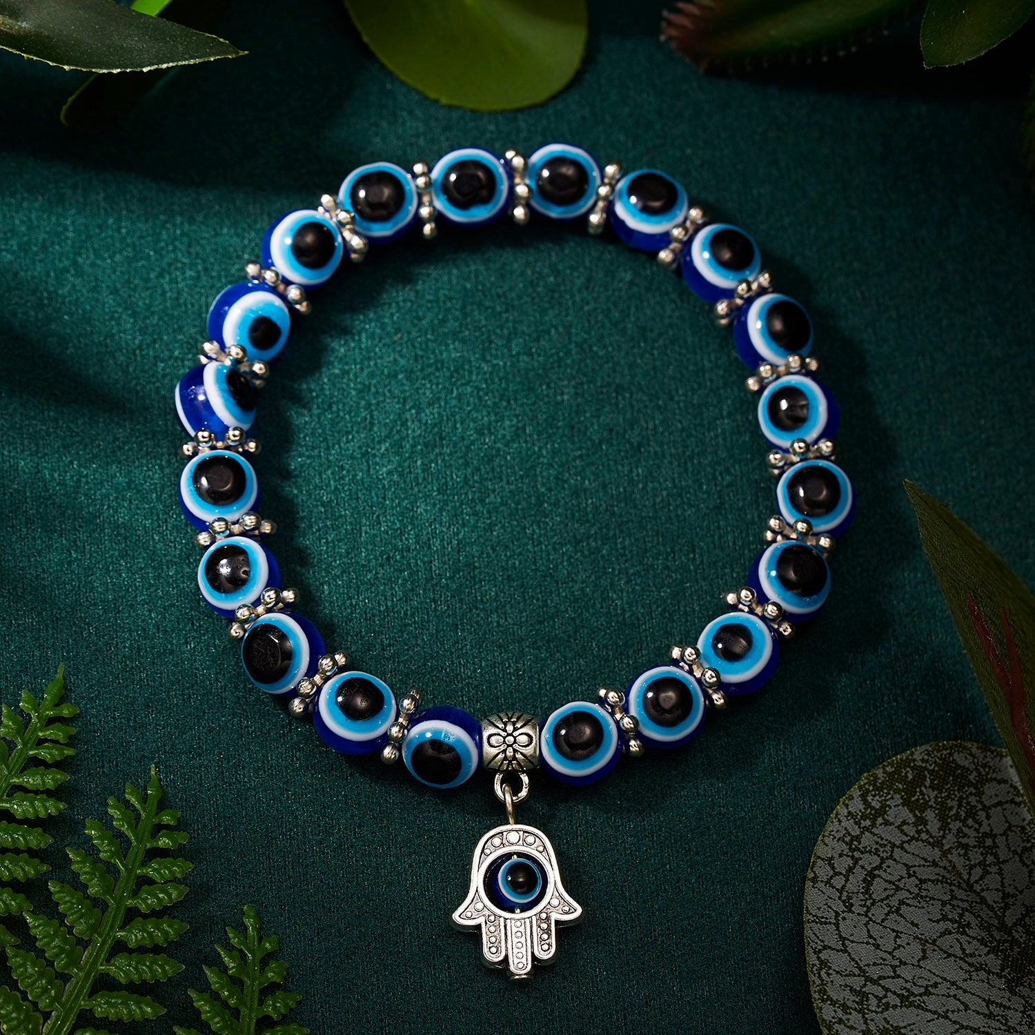 Classic Blue Evil Eyes Palm Butterfly Pendant Bracelet