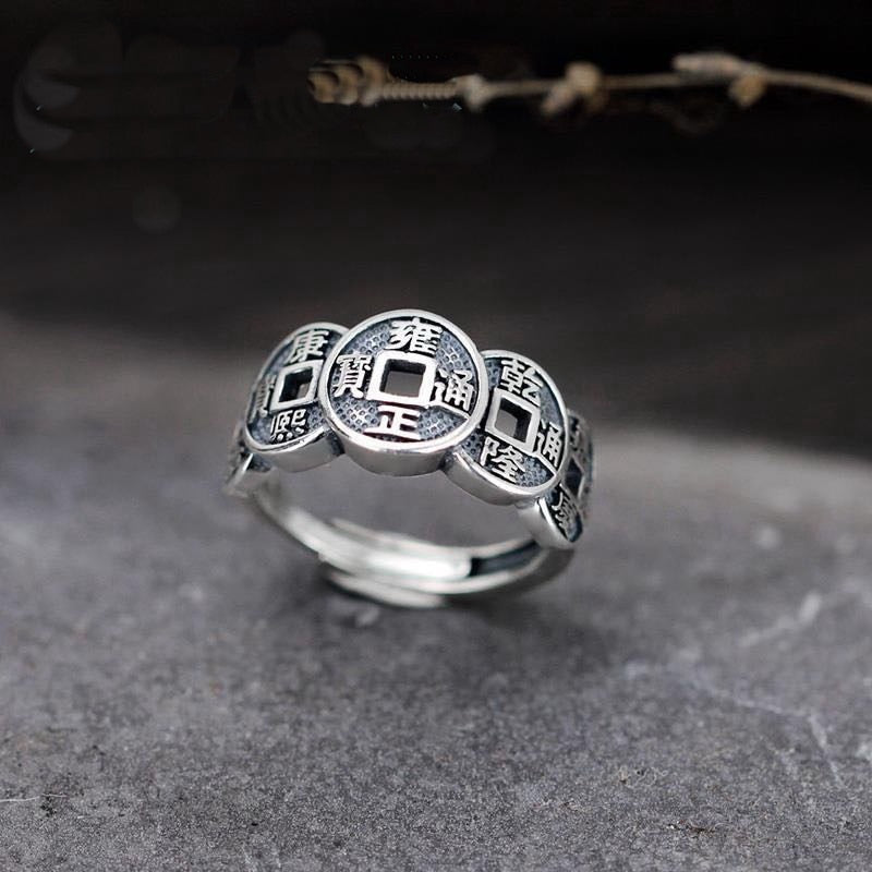 Chinese silver Plated Copper Coins Adjustable Ring