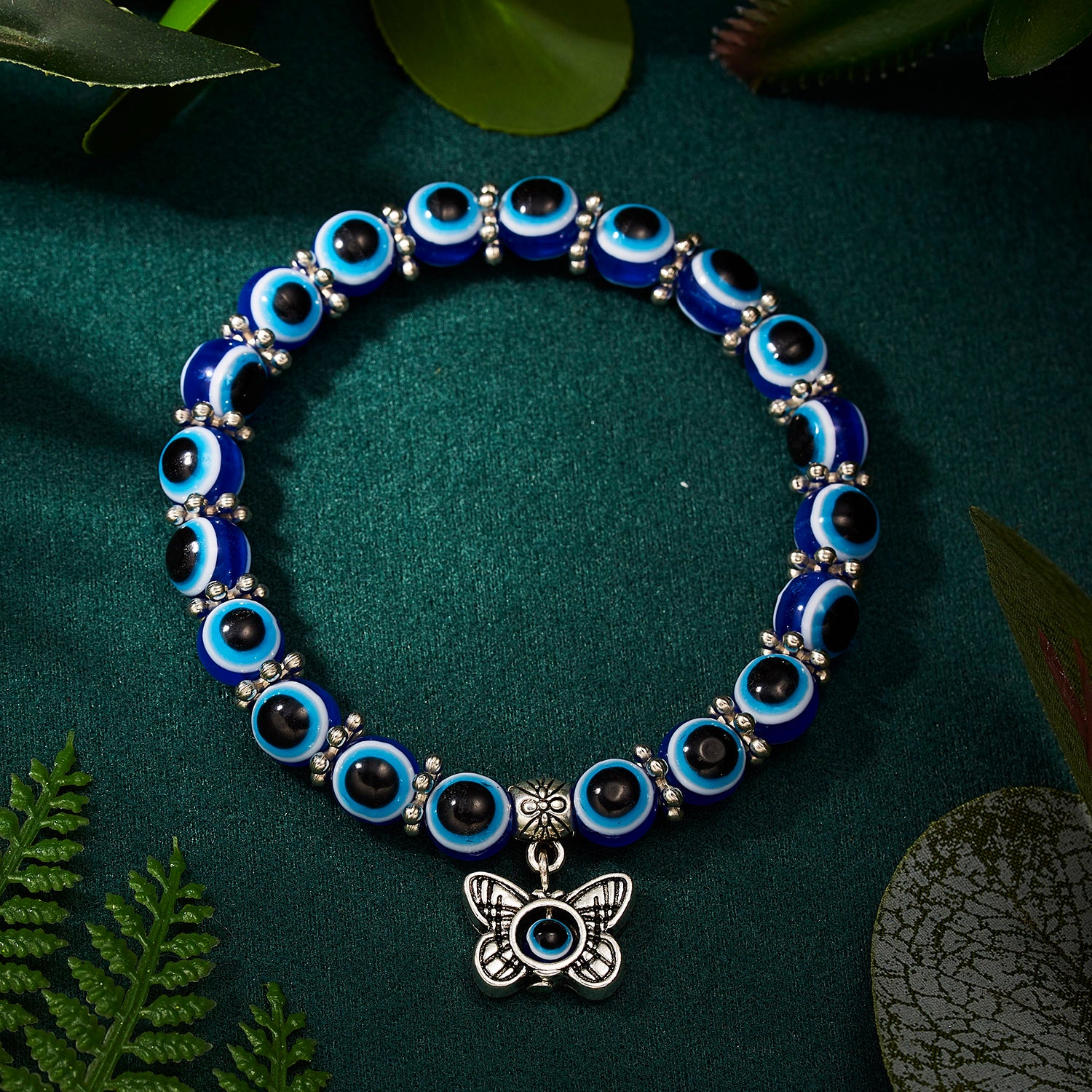 Classic Blue Evil Eyes Palm Butterfly Pendant Bracelet