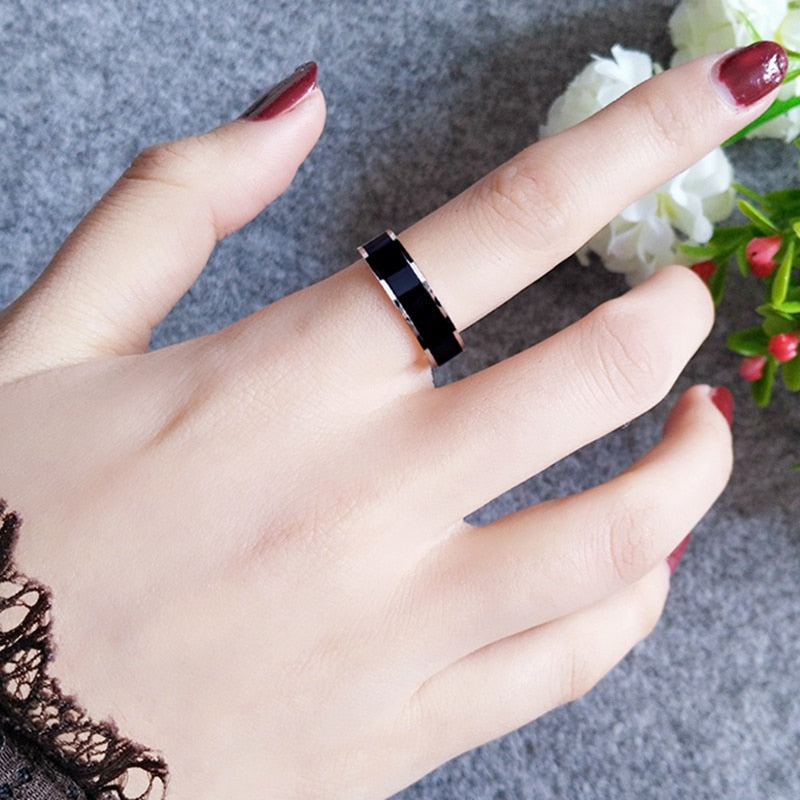 Classic Black White  Ceramic Titanium Steel Lovers Simple Finger Ring