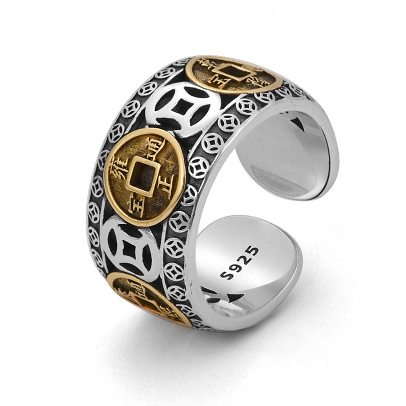 Chinese silver Plated Copper Coins Adjustable Ring