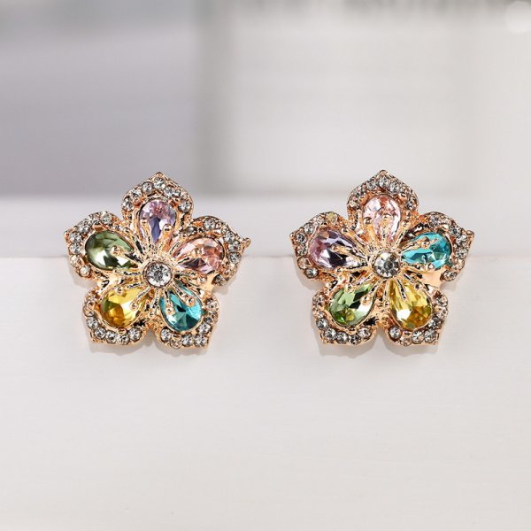 Korea Flower Crystal Temperament Geometric Shiny Zircon Earrings