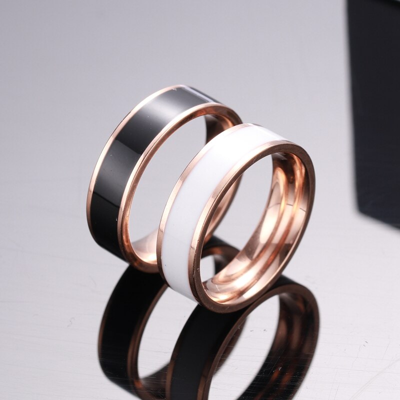 Classic Black White  Ceramic Titanium Steel Lovers Simple Finger Ring