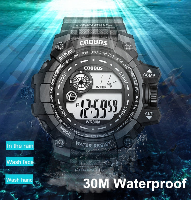 COOBOS LED Digital Luminous Fashion Sport Waterproof Watch
