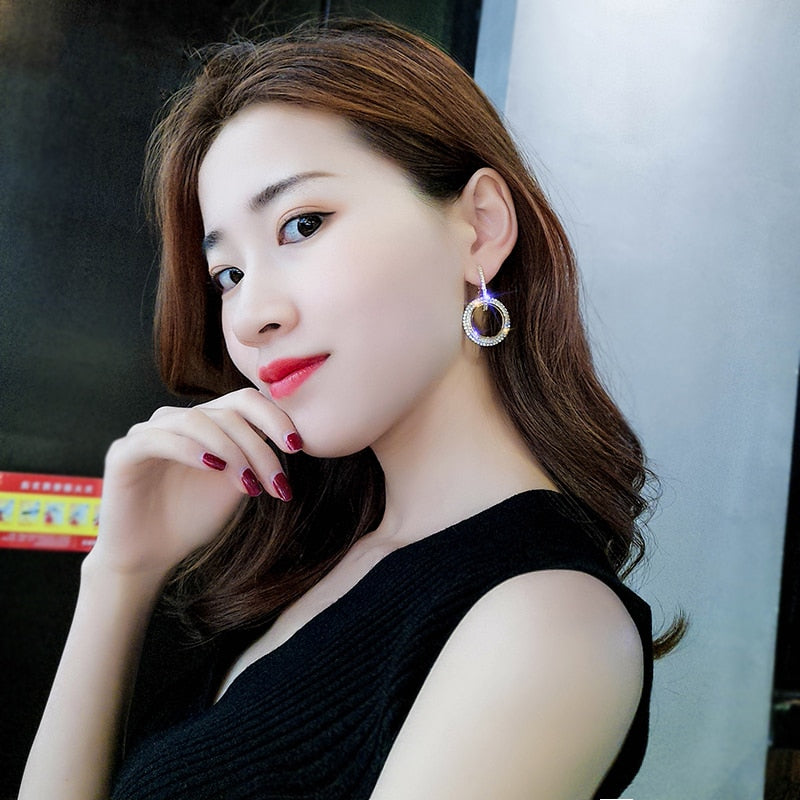 New Silver Circle Crystal Earrings - Shopeasywear