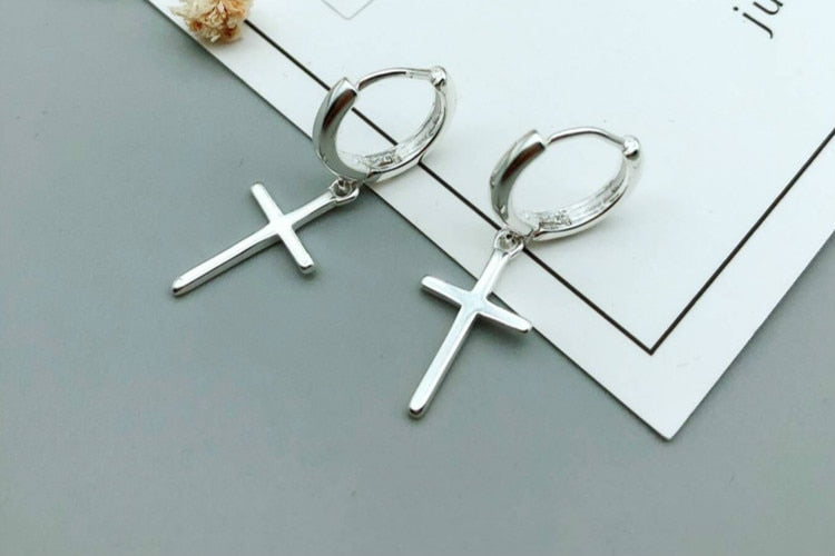 Silver Cross Dangle Earrings For Women