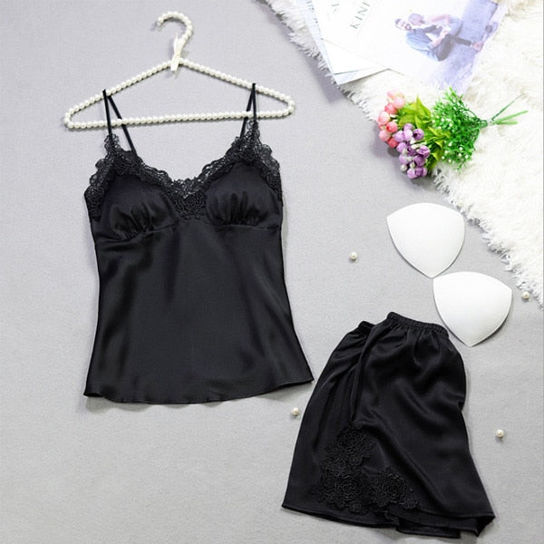 Summer Sexy Lace Satin Pajamas for Women