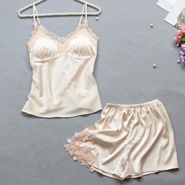Summer Sexy Lace Satin Pajamas for Women