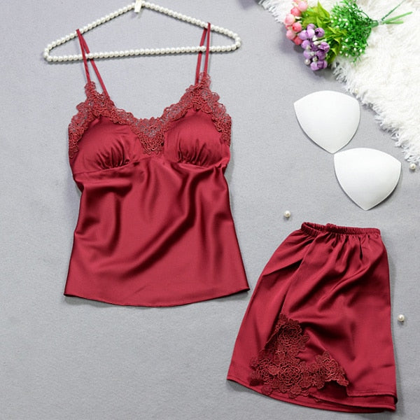 Summer Sexy Lace Satin Pajamas for Women