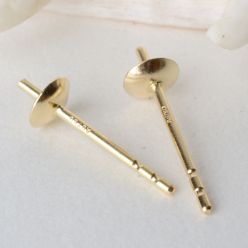 18k gold AU750 earstuds with bead caps, genuine 18 karat gold posts for half-drilled pearl bead stud earrings DIY - Shopeasywear