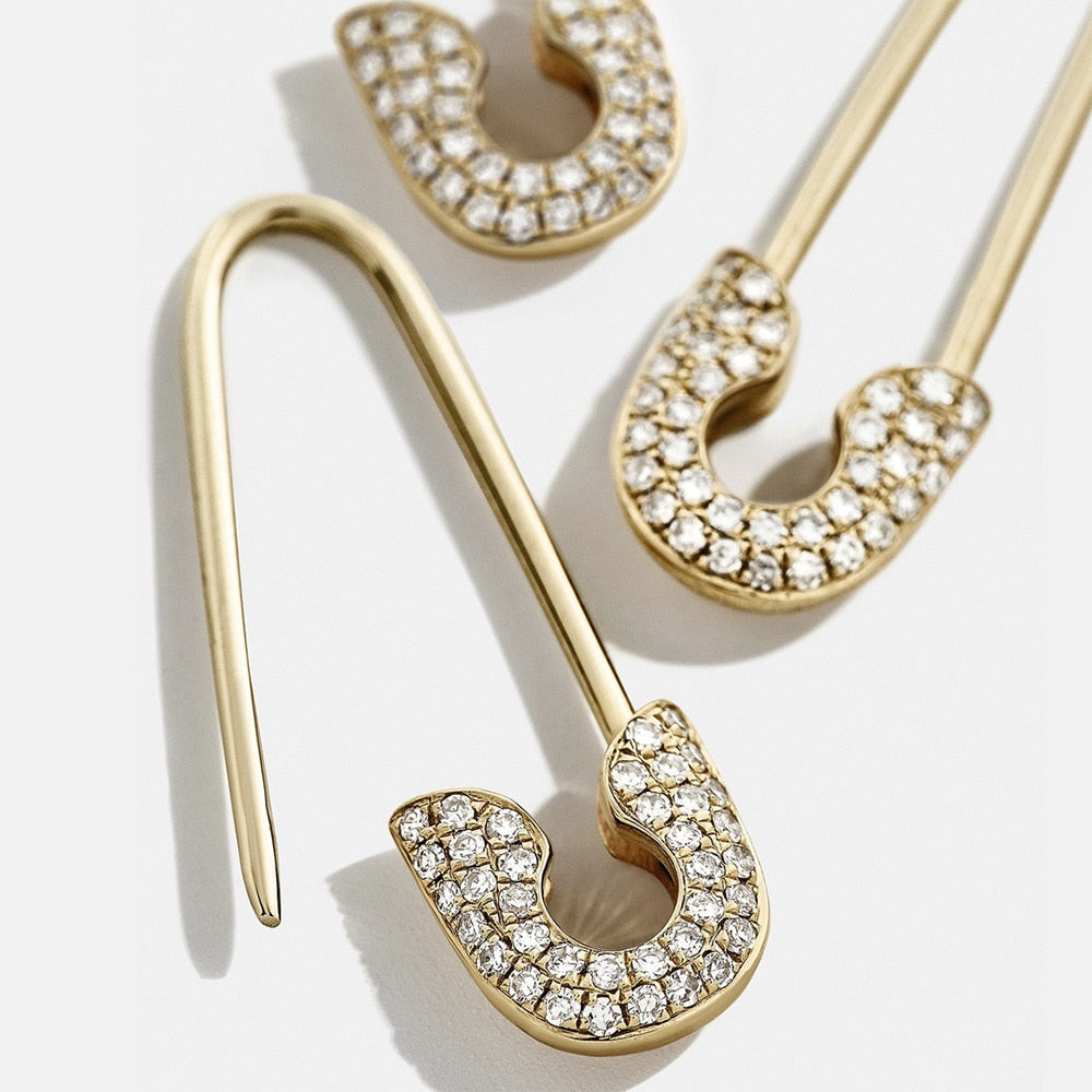 Female Safety Pin Crystal CZ Earrings - Shopeasywear