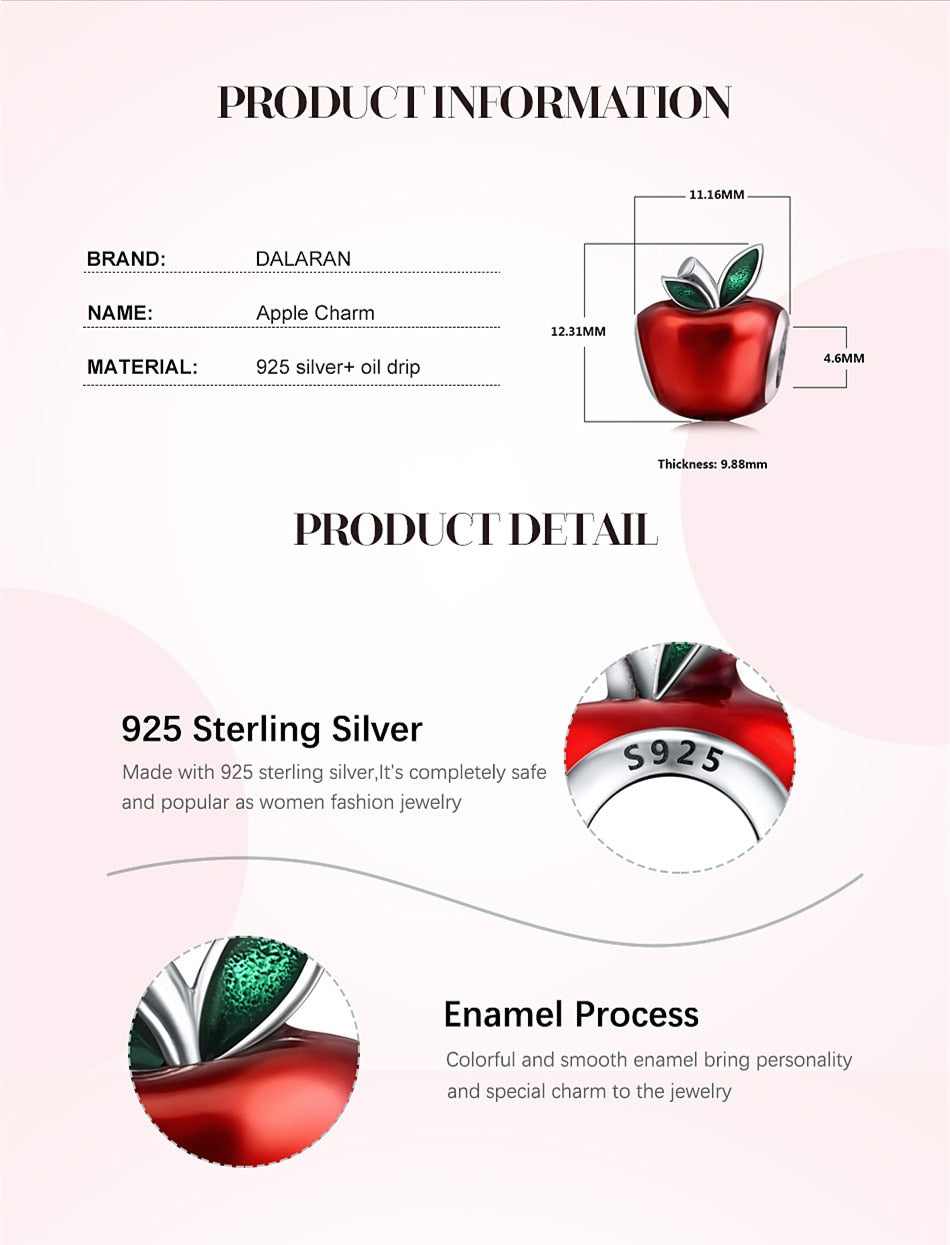 Red Enamel Apple Beads Fit Pandora Charm Bracelets for Women - Shopeasywear
