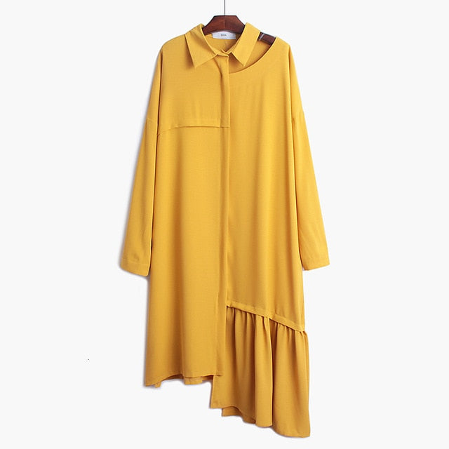 Women Spliced Pleated Irregular Oversize Dress - Shopeasywear