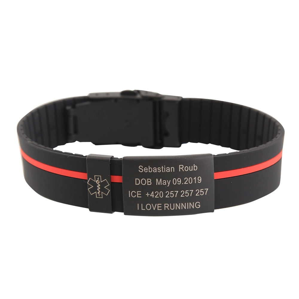 Personalized Custom Child Kids SOS ID Safety Wristband Black Bracelet Baby Kid Engraved Silicone Armband wrist Band Children Boy - Shopeasywear