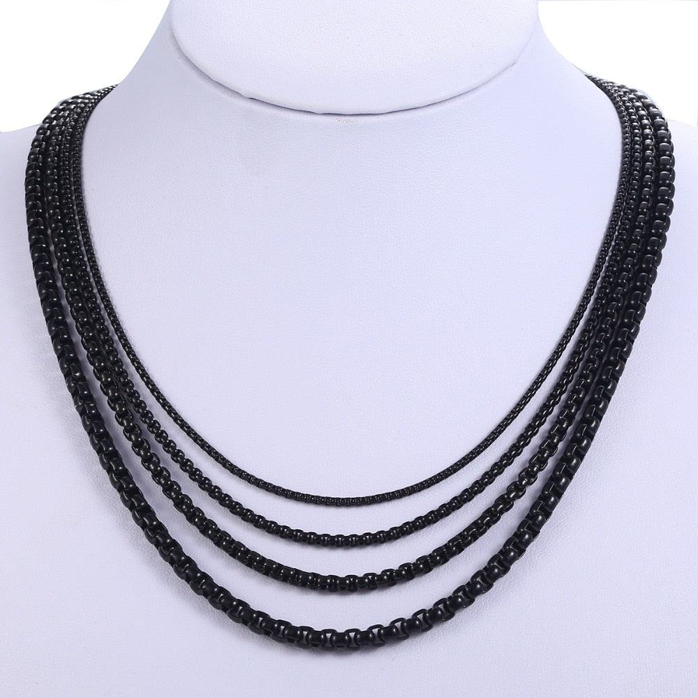 2-5mm Black Box Chain Necklace