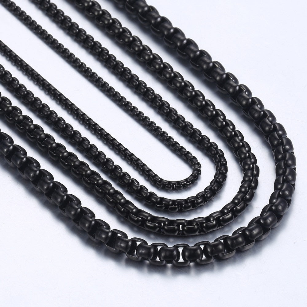 2-5mm Black Box Chain Necklace