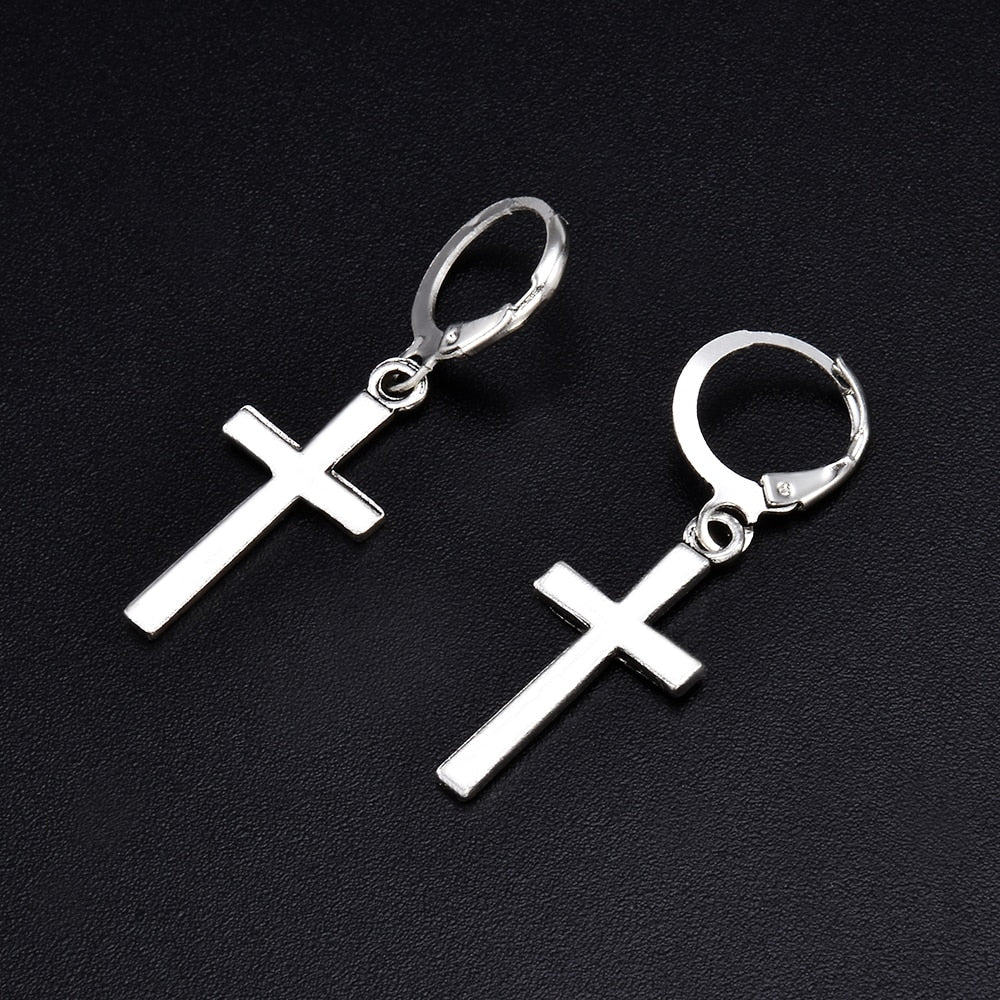 Metal Hoop Cross Drop Dangle Earrings