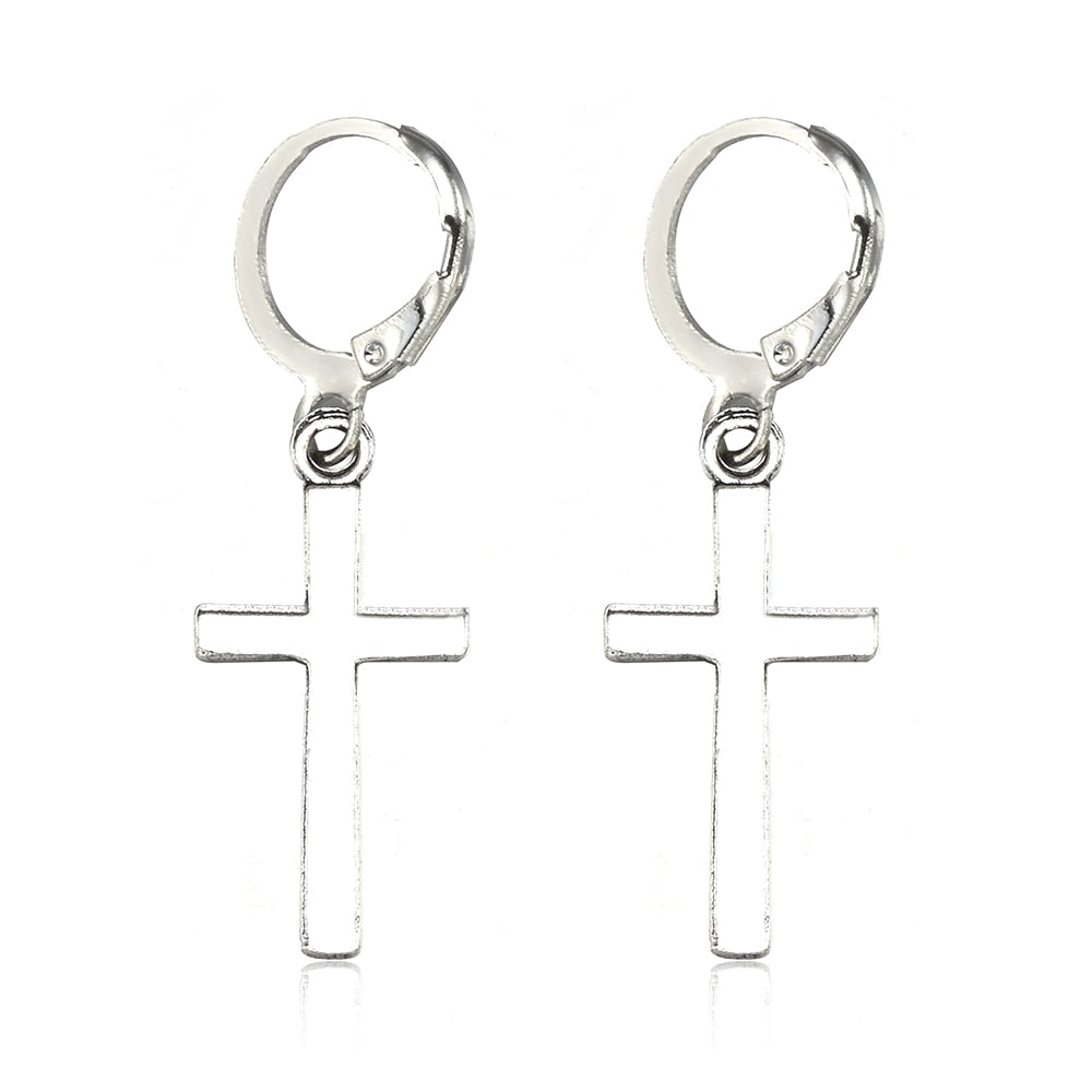 Metal Hoop Cross Drop Dangle Earrings