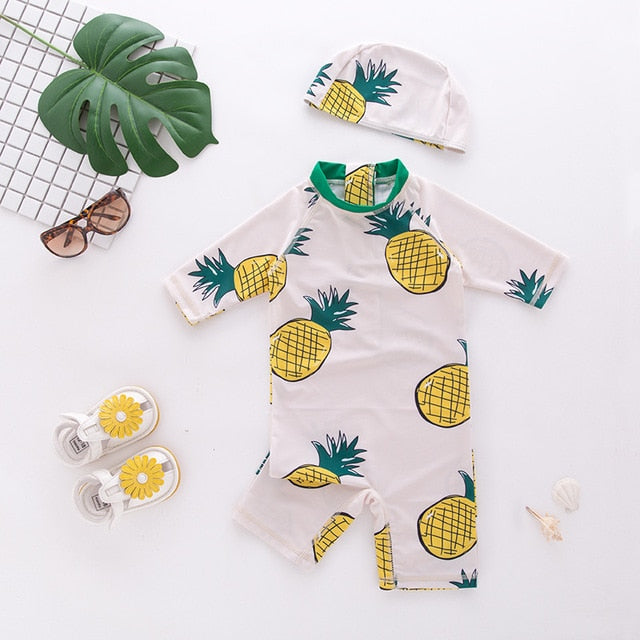 2 Pcs Baby Boy Swimwear+Hat Set