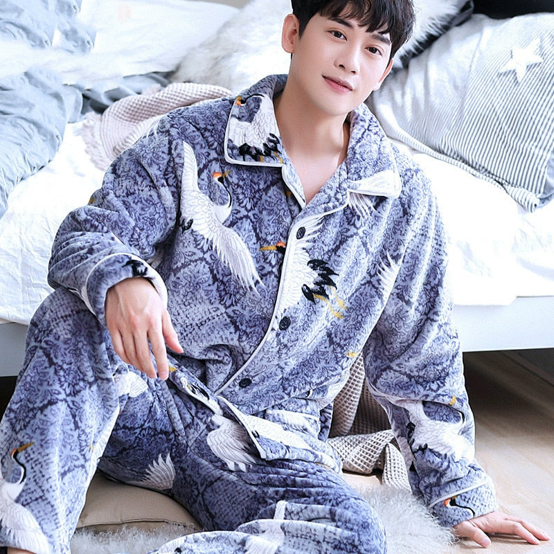 Long Sleeve Student Men Pajamas Set