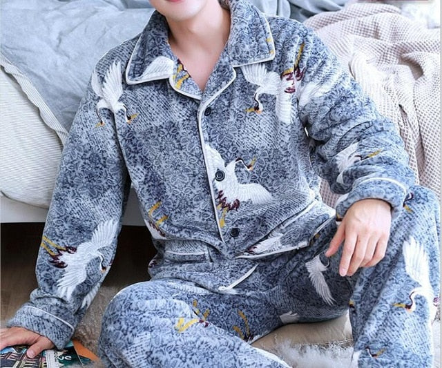 Long Sleeve Student Men Pajamas Set