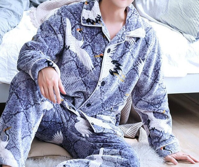 Long Sleeve Student Men Pajamas Set