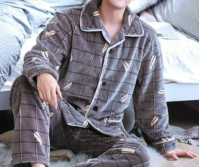 Long Sleeve Student Men Pajamas Set