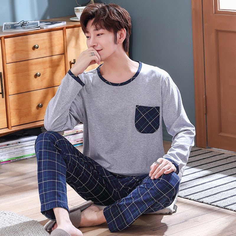 Spring Autumn Full Cotton Men's Pajamas