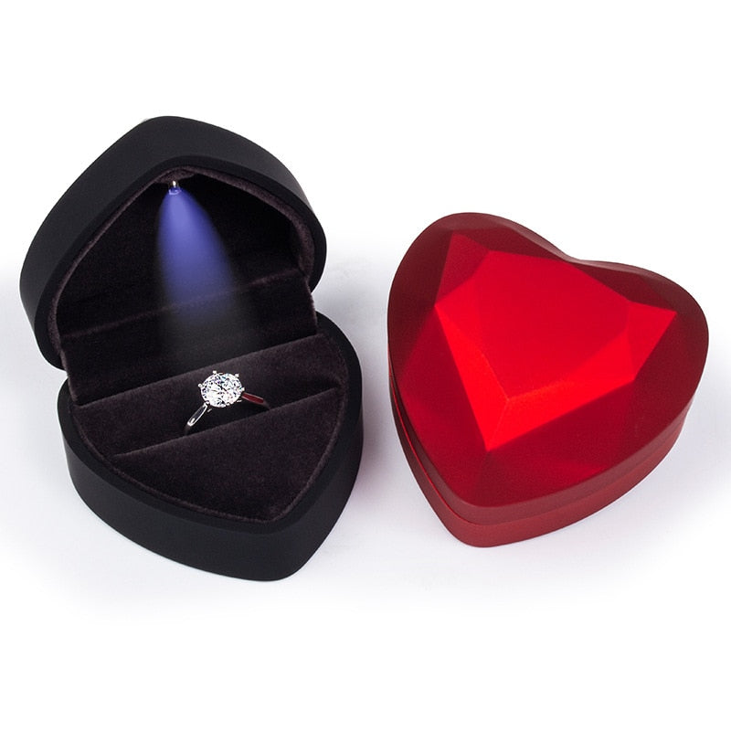 Heart Shape LED Lighted Wedding Earrings Ring Box Jewelry Display Case Holder Gift boxes Amazing Organizer Engagement Ring - Shopeasywear