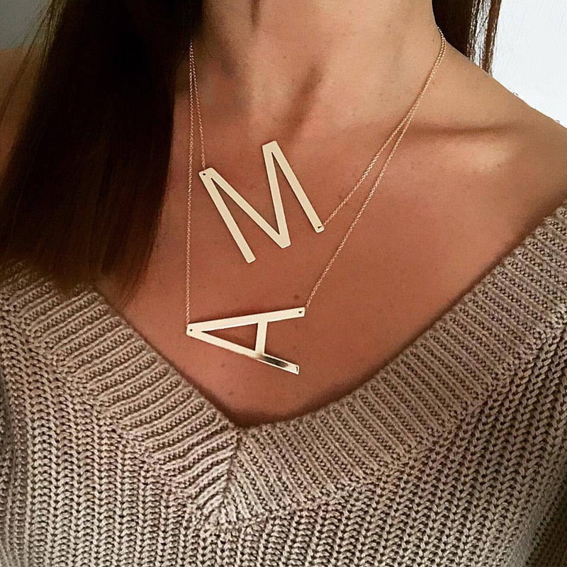 Long Big Letter Pendant Necklace - Shopeasywear