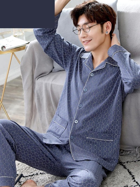 Spring Autumn Large Elastic Men Pajamas Set