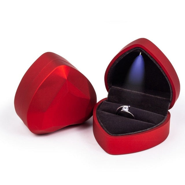 Heart Shape LED Lighted Wedding Earrings Ring Box Jewelry Display Case Holder Gift boxes Amazing Organizer Engagement Ring - Shopeasywear