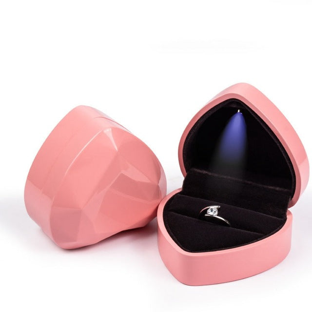 Heart Shape LED Lighted Wedding Earrings Ring Box Jewelry Display Case Holder Gift boxes Amazing Organizer Engagement Ring - Shopeasywear