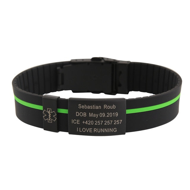 Personalized Custom Child Kids SOS ID Safety Wristband Black Bracelet Baby Kid Engraved Silicone Armband wrist Band Children Boy - Shopeasywear