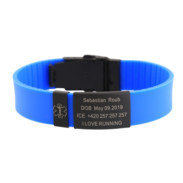 Personalized Custom Child Kids SOS ID Safety Wristband Black Bracelet Baby Kid Engraved Silicone Armband wrist Band Children Boy - Shopeasywear