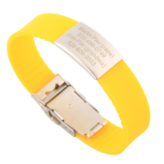 Custom Children ID Bracelet Child Engraved Identification Bracelets Baby SOS Wrist Band Kids Boys ID Safety Silicone Wristbands - Shopeasywear