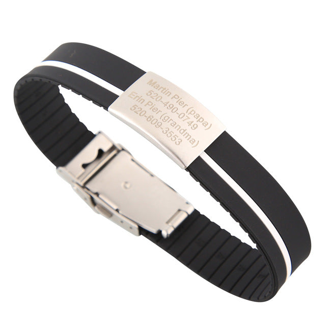 Custom Children ID Bracelet Child Engraved Identification Bracelets Baby SOS Wrist Band Kids Boys ID Safety Silicone Wristbands - Shopeasywear