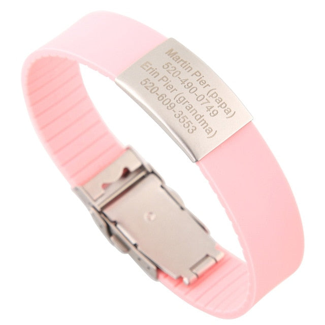 Custom Children ID Bracelet Child Engraved Identification Bracelets Baby SOS Wrist Band Kids Boys ID Safety Silicone Wristbands - Shopeasywear