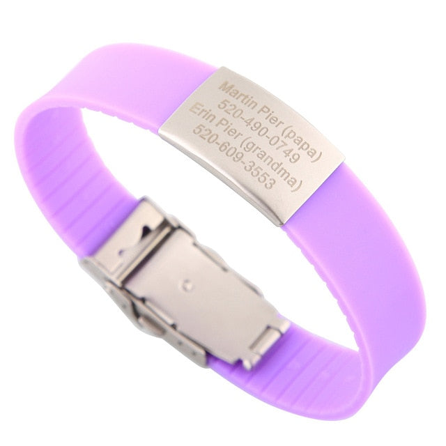 Custom Children ID Bracelet Child Engraved Identification Bracelets Baby SOS Wrist Band Kids Boys ID Safety Silicone Wristbands - Shopeasywear