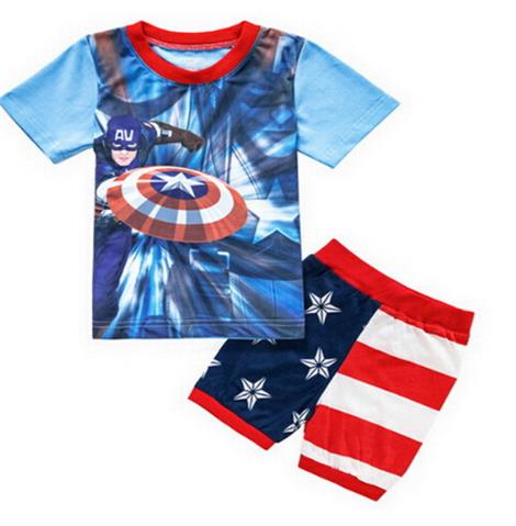Captain America Summer Short Sleeve Children Pajamas