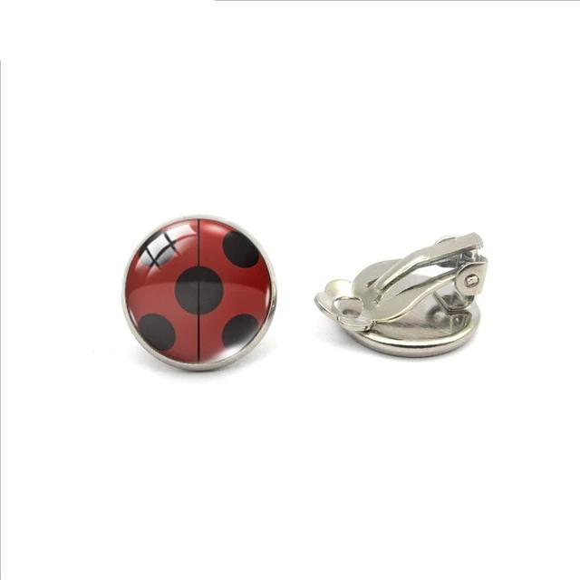 Ladybug Insect Glass Clip Earrings - Shopeasywear