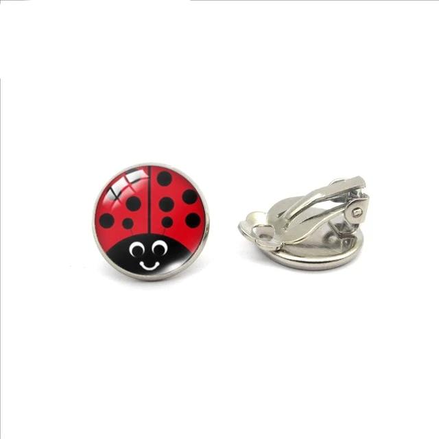 Ladybug Insect Glass Clip Earrings - Shopeasywear