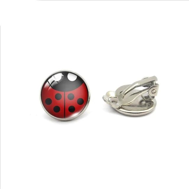 Ladybug Insect Glass Clip Earrings - Shopeasywear