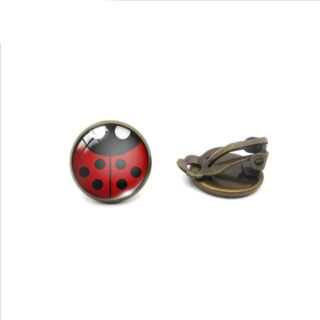 Ladybug Insect Glass Clip Earrings - Shopeasywear